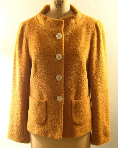 Vintage Alpaca Jacket Pea Coat Orange - Pearl Buttons