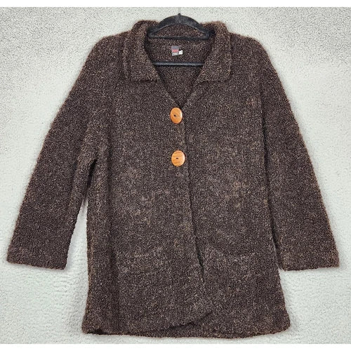 Vintage Alpaca Handmade Boucle Button Up Cardigan- Dark Brown
